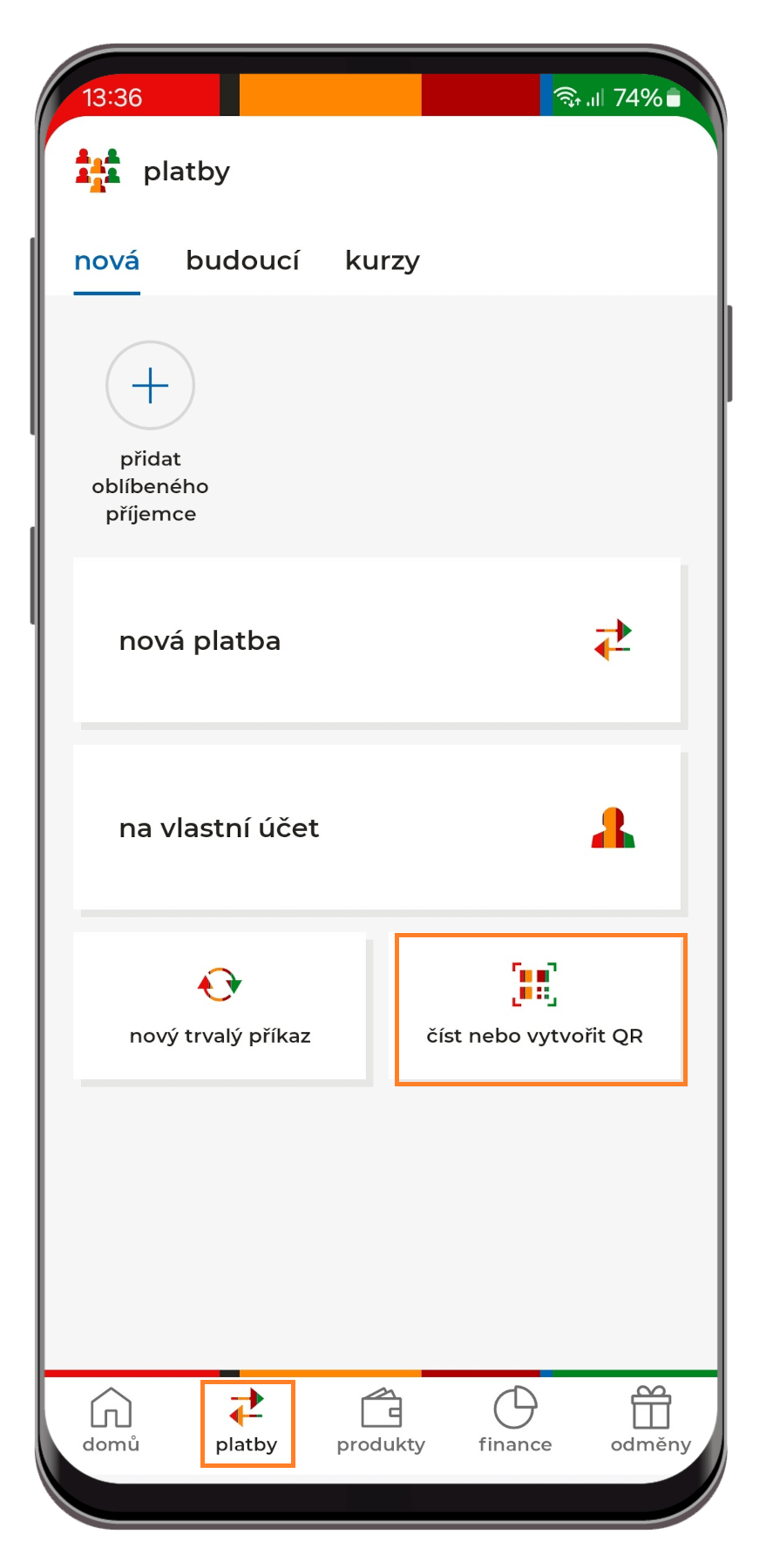 Placení QR kódem - krok 1