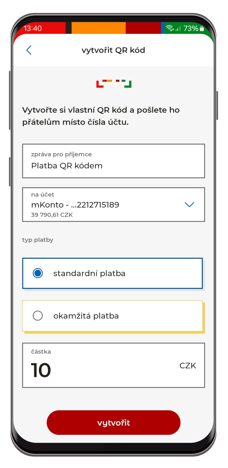 Placení QR kódem - krok 2