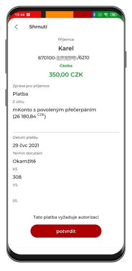 Placení QR kódem - krok 3