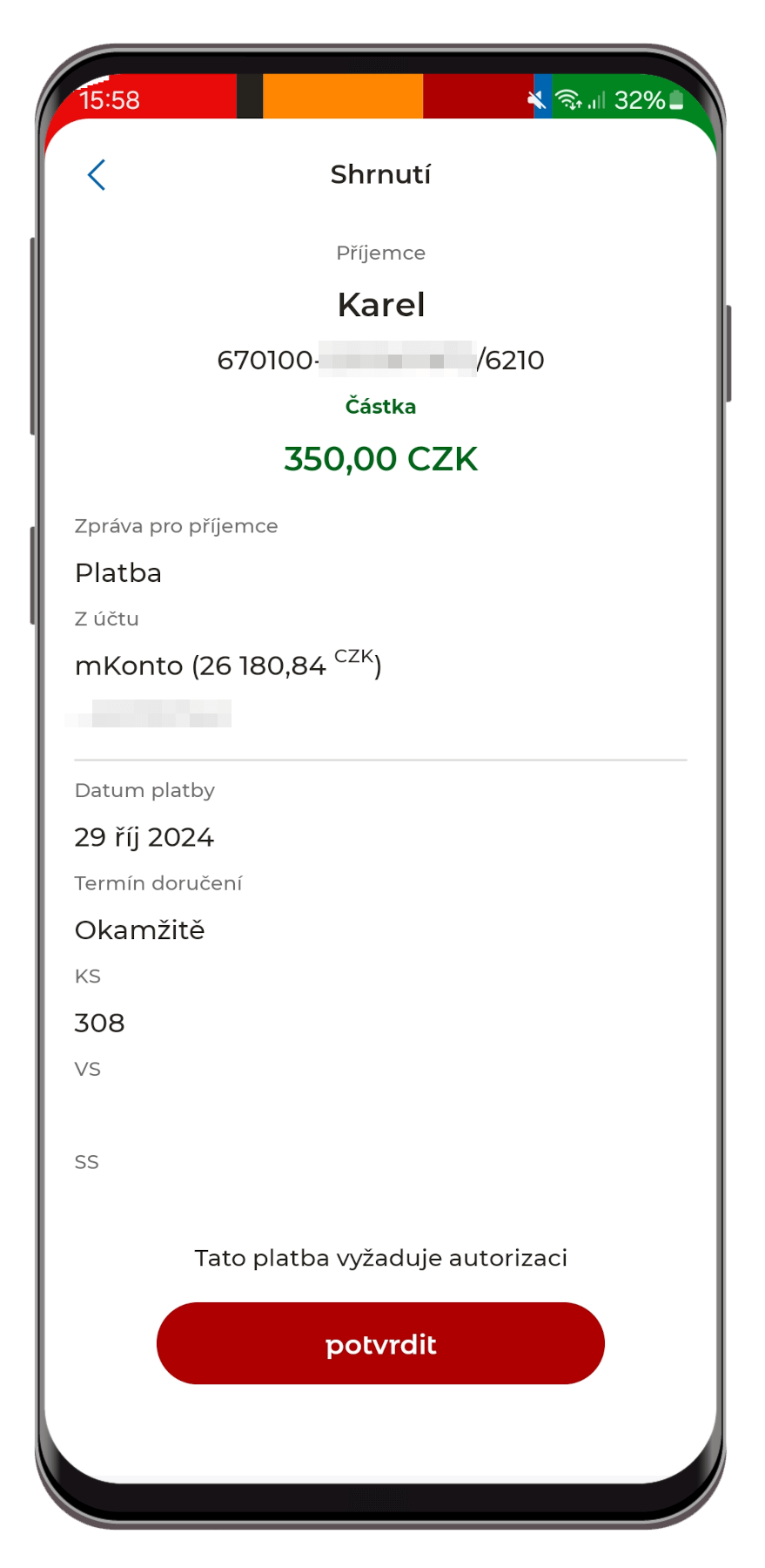 Placení QR kódem - krok 3