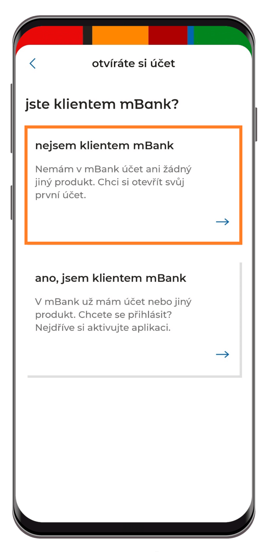 Zvolte možnost "nejsem klientem mBank"