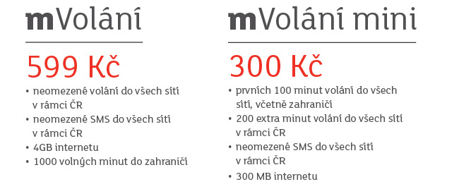 mVolání za 599 Kč, mVolání mini za 300 Kč